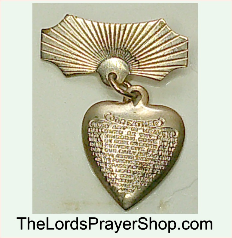Vintage 1960's The Lord's Prayer Heart Pendant Pin 14kt Gold Plated MADE IN USA