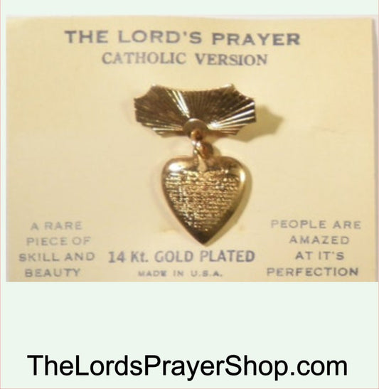 Vintage 1960's The Lord's Prayer Heart Pendant Pin 14kt Gold Plated MADE IN USA